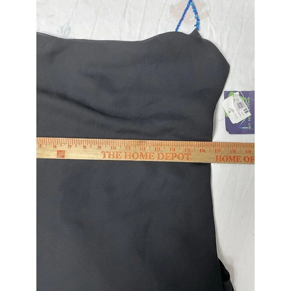 Niki Livas Evening Dress 10 Beaded Black 90s Style Handkerchief Hem Draped Neck - Picture 12 of 14